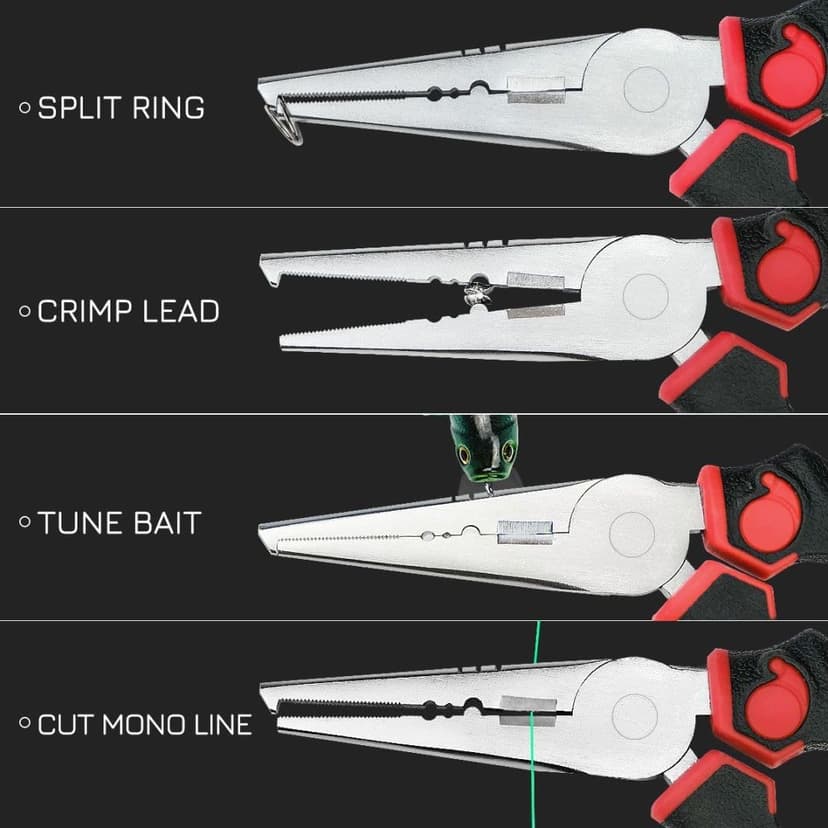 SNAIL TRAIL 7'' Fishing Pliers, Angled Head Split Ring Pliers, Auto-Open by Magnets, Corrosion Resistant Fish Hook Remover, Saltwater Crimping Shot & Wire Cutter Tool