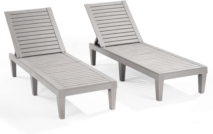 Nestl Patio Chairs - Grey Chaise Lounge Chair Outdoor, 5-Position Adjustable Sun Tanning Chair, Waterproof Pool Lounge Chairs Set of 2, Reclining Lawn Chair, Lightweight Outdoor Lounge Chairs