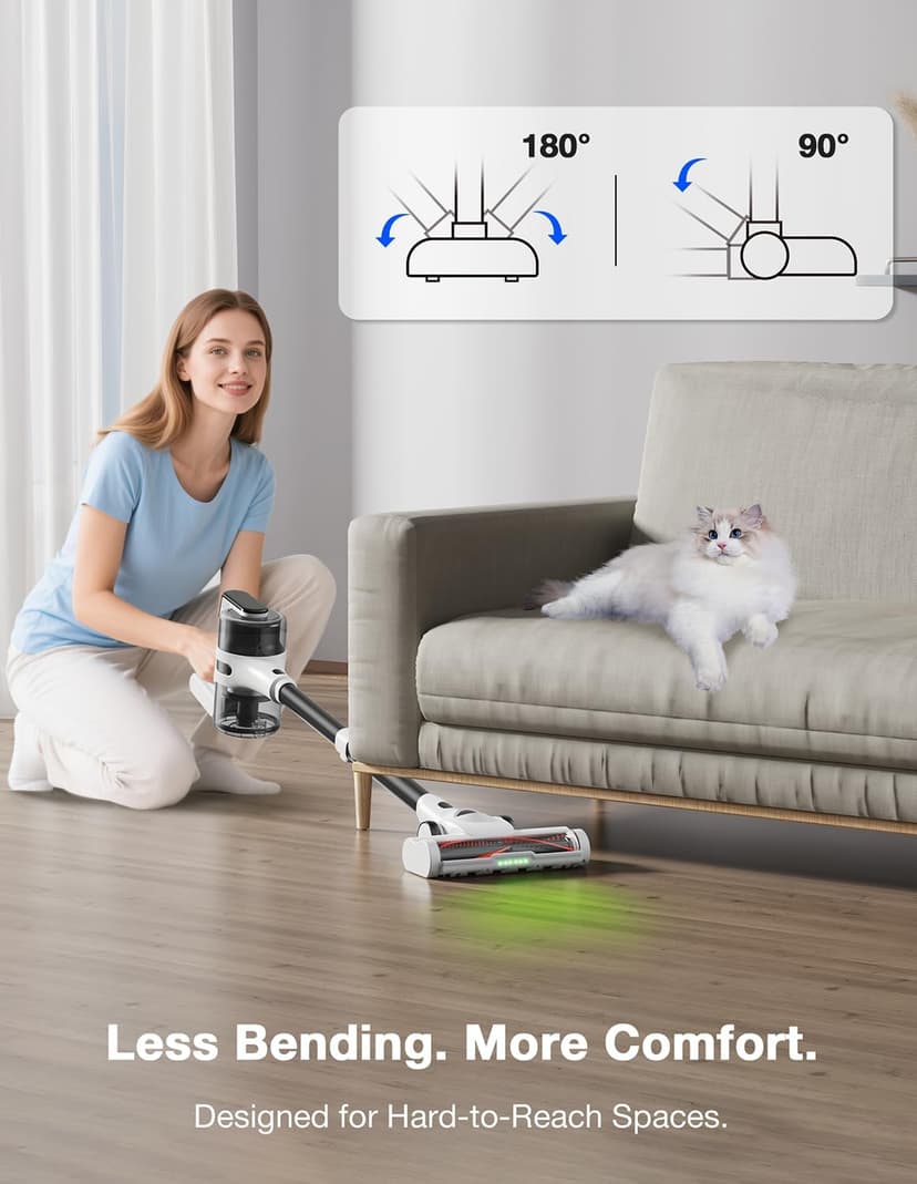 Maircle Cordless Stick Vacuum Cleaner for Home, Lightweight Rechargeable Vacuum with 55min Runtime, Powerful Suction, Green LED Headlight, 9-in-1 Pet Hair Carpet & Hardwood Floor Cleaner