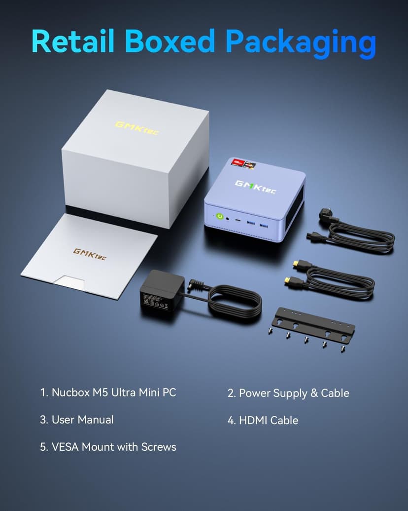 GMKtec M5 Ultra Gaming Mini PC Ryzen 7 7730U (Upgraded 7430U/ 5825U), 32GB RAM 512GB SSD Dual NIC LAN 2.5GbE Desktop Computers, Triple 4K Display, WiFi 6E, USB-C, BT 5.2, DP, HDMI 2.0 Blue