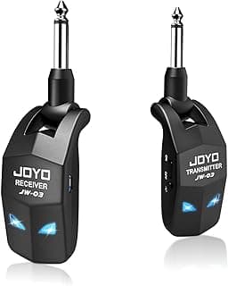 JOYO 2.4GHz Wireless Guitar System 4 Channels Rechargeable Audio Wireless Transmitter Receiver for Guitar Bass Electric Instruments (JW-03)