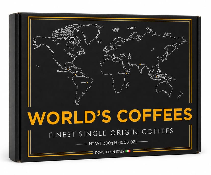 UNIQBITE World Coffees Gift Set, Six Single Origin Ground Coffee Variety Pack, Coffee Sampler from Around the World, Light, Medium & Dark Roasts, Roasted in Italy, 10.58 oz (300g) B0H3XNK2G3