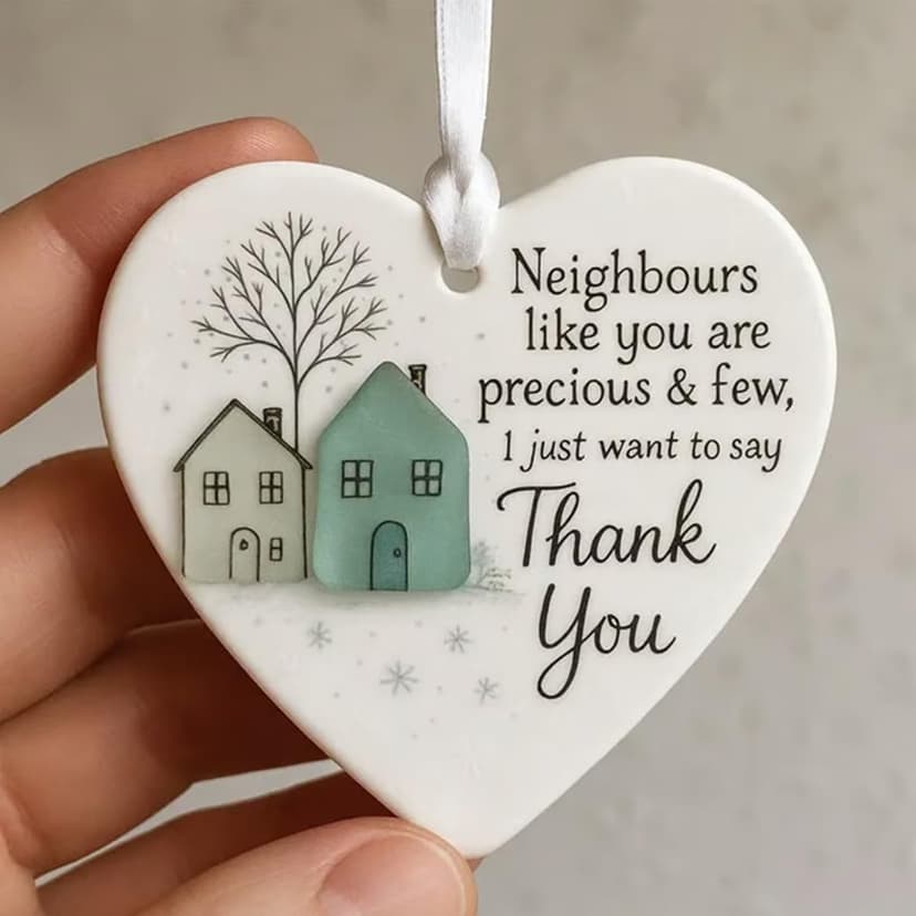 Thank You Neighbours Heart Shaped Ornament, Heart-Shaped Sea Glass Neighbor Christmas Ornaments 2025, Neighbours Like You are Precious & Few Appreciation Gifts for Neighbor