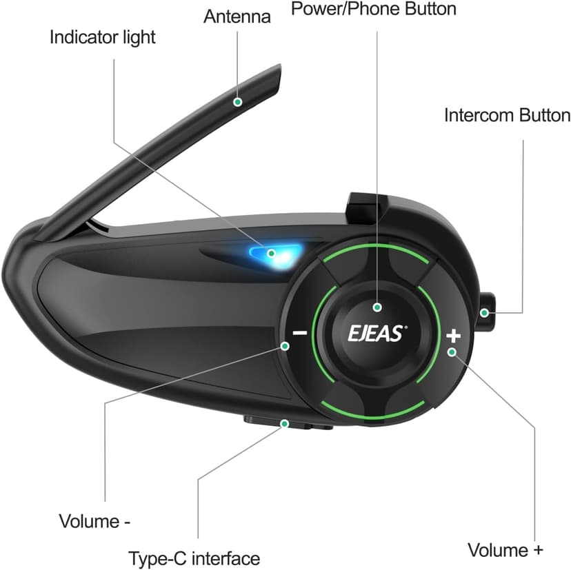 SolaMr Q8 Motorcycle Helmet Bluetooth Headset, 230hours Standby, 6 Riders Mesh Communication Systems with Audio Multitasking, Music Sharing, Noise Cancellation, FM Radio, Loud Interphone -2 Pack