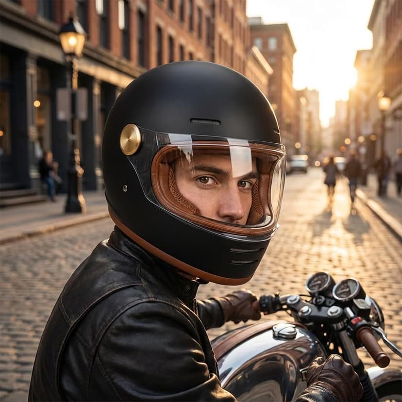 Retro Motorcycle Helmet for Adults?Vintage Full Face Helmet with Ventilation System, Waterproof Design for Motorcycle Riding