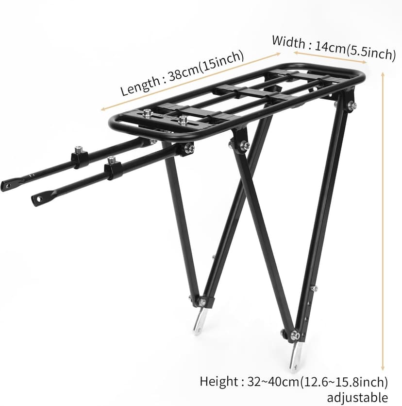 Bike Rear Rack Aluminum: Fits Most 26-29" No Disc Brake & Some Disc Brake Bikes (See The Image Gallery to Check Compatibility), 60lbs Capacity Bike Cargo Rack, Assembly