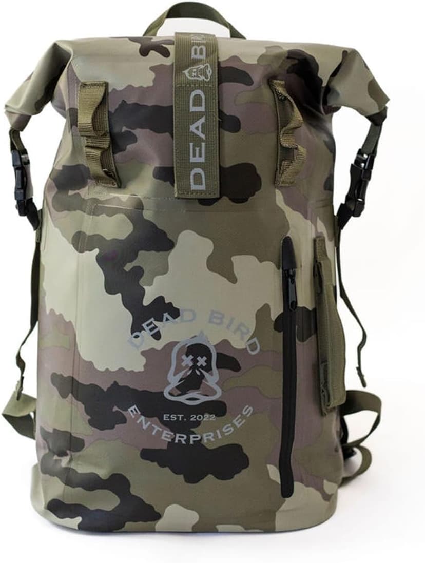Dead Bird Enterprises Roll Top Waterproof Backpack, 25L Camouflage Pattern Dry Bag with MOLLE Loops and Adjustable Straps, WaterTight Duck Hunting Backpack for Camping, Hiking and Outdoor Travel