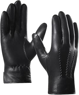 Harssidanzar Leather Gloves for Men,Winter Sheepskin Driving Gloves Cashmere Lined