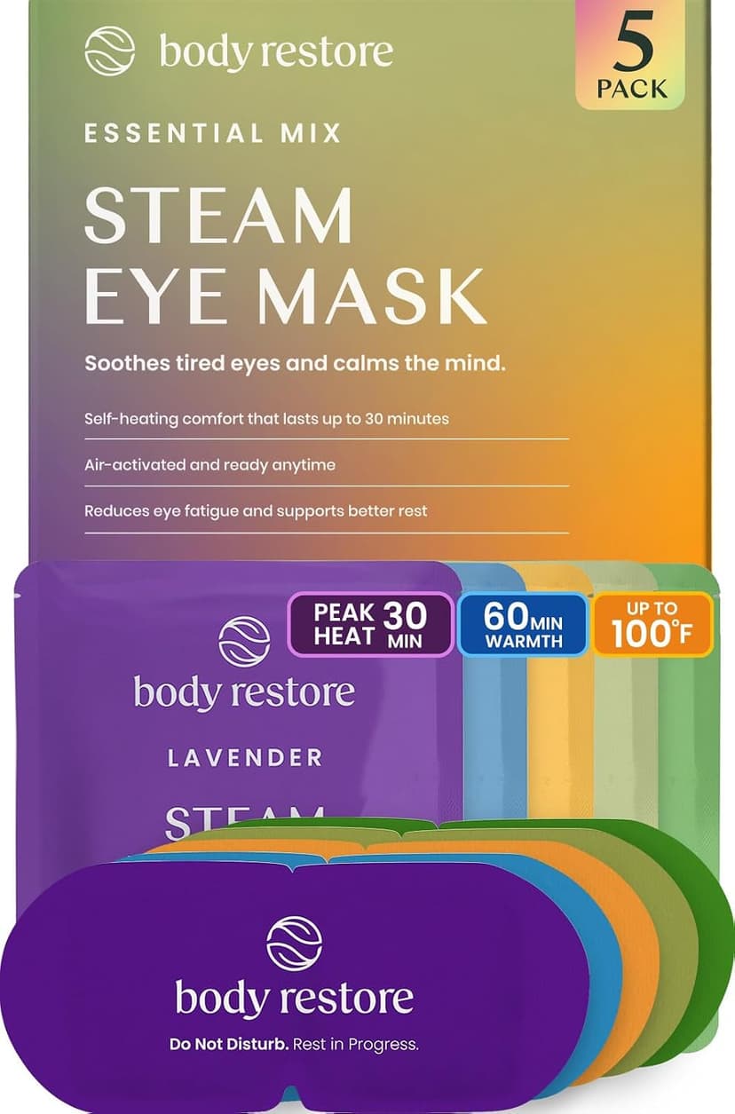 Body Restore Heated Eye Mask for Dry Eyes 5 Pack - Self Heating Warm Compress, Christmas Stocking Stuffers, White Elephant, Birthday Gifts for Women, Men, Stye Eye Treatment, Relaxation - Variety