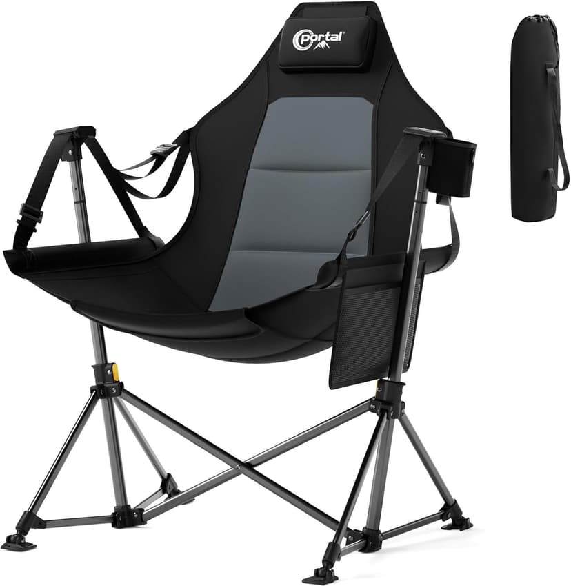 Portal Hammock Camping Chair Heavy Duty 400lbs - Swinging Chair Outdoor with Adjustable Recline & Headrest Pillow, Portable Hammock Swing Chair for Camping Beach Sports Events, Black