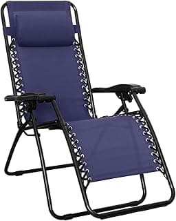 Amazon Basics Outdoor Portable Zero Gravity Reclining Lounge Chair with Headrest Pillow, Textilene, Lightweight, 26", Blue