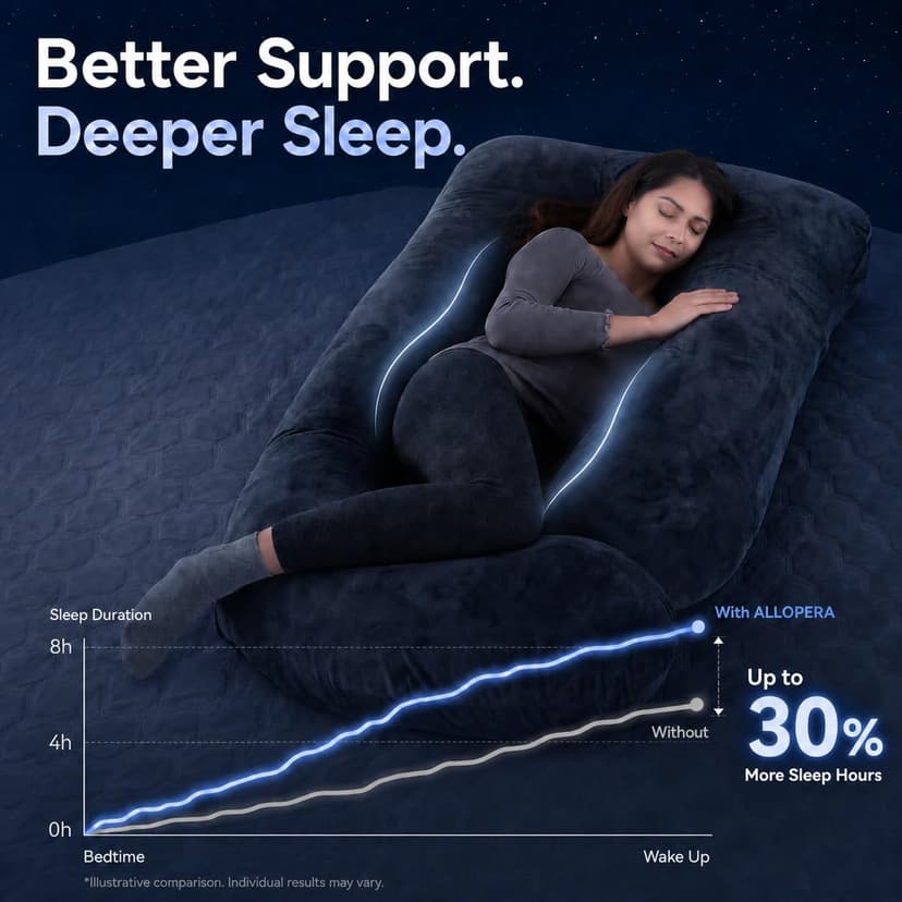 Pregnancy Pillow, Full Body 57 Inch Maternity Pillow with Removable Washable Cover - Sleep Support for Legs, Back, Neck, Shoulder, HIPS, Belly for Pregnent Women, Black Grey Velvet Cover