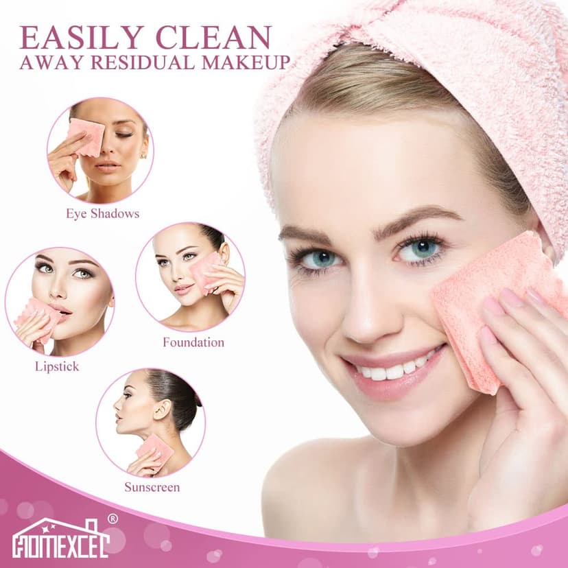 HOMEXCEL Premium Makeup Remover Cloth 24 Pack, Reusable Super Soft 7 x 7 Inch Facial Cleansing Cloths with Just Water, Highly Absorbent Microfiber Coral Velvet Face Towels Washcloths