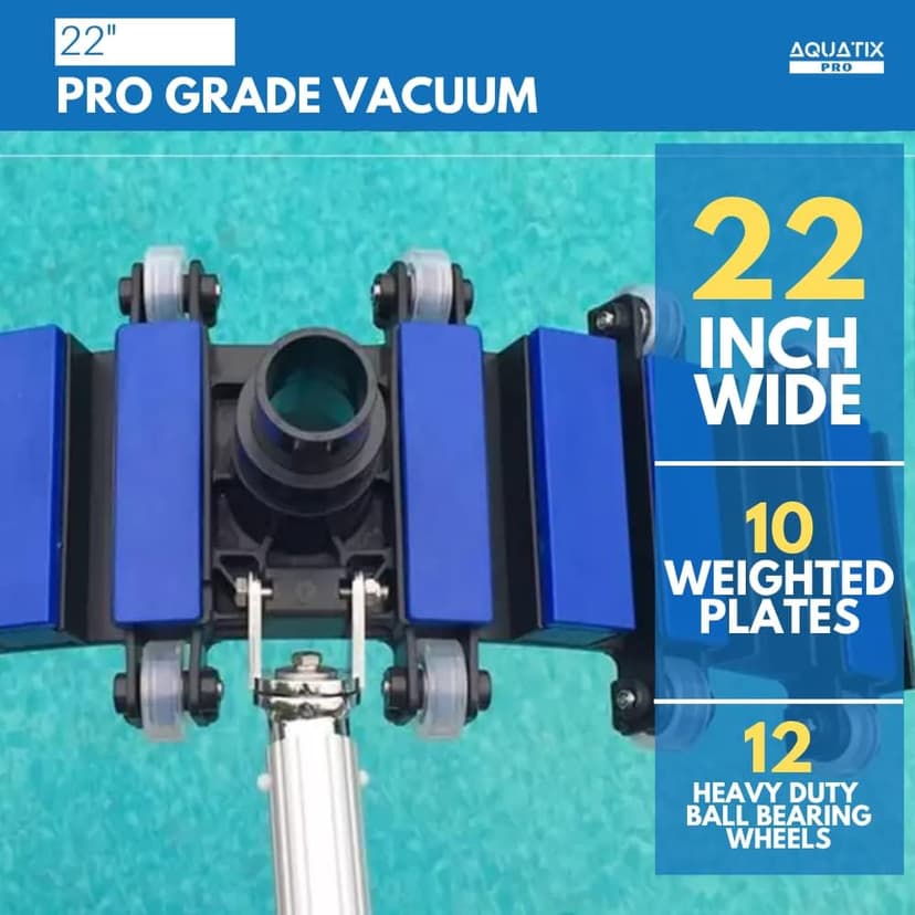 Aquatix Pro Pool Vacuum Head, 22" Extra Large Commercial Grade, 10 Weighted Plates, 2 x Hose Adapter, Aluminium Handle, Stainless Steel Balls, Flex Swivel Swimming Pool Head with Bottom Brush