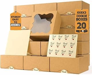 20 Pack Cookie Boxes for Gift Giving – 6X6X3 Inches Bakery Boxes with Window - Extra Thick Small Cookie Containers for Treats, Desserts, Strawberries, Cupcakes, Candy, Charcuterie, Baked Goods, Pastry