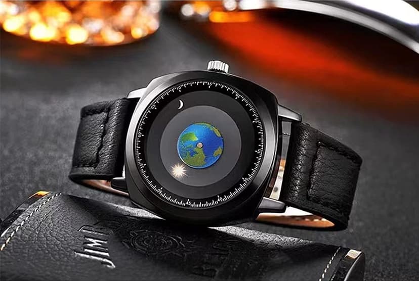 MINILUJIA Waterproof World Map Watches for Men Classic Earth Globe Moon Sun Rotating Eye-catching Cool Unique Mens Watches