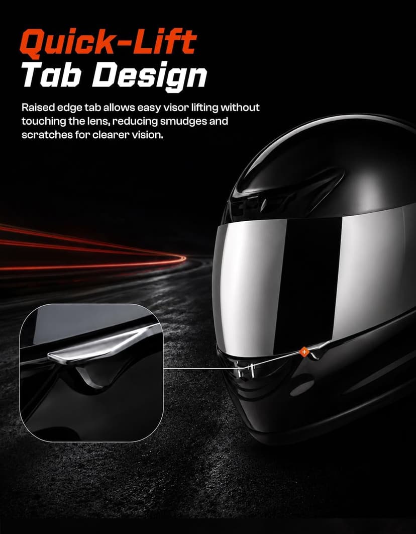 TCMT Full Face Motorcycle Helmet for Adults Men Women, Lightweight Polycarbonate Street Bike Dirt Bike Helmet with Anti-Scratch Mirror Shield and Removable Liner, DOT Approved