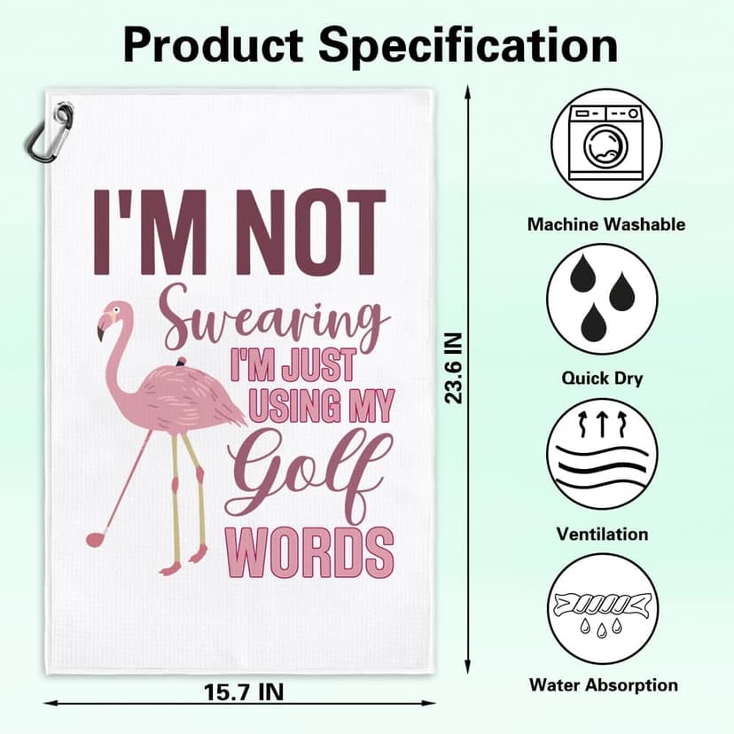I'm Just Using My Golf Words Funny Microfiber Towel with Clip for Golfer, Mother's Day Birthday - Pink Flamingo Accessories for Women Golf Lover Mom