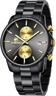 GOLDEN HOUR Fashion Business Mens Watches with Stainless Steel Waterproof Chronograph Quartz Watch for Men, Auto Date
