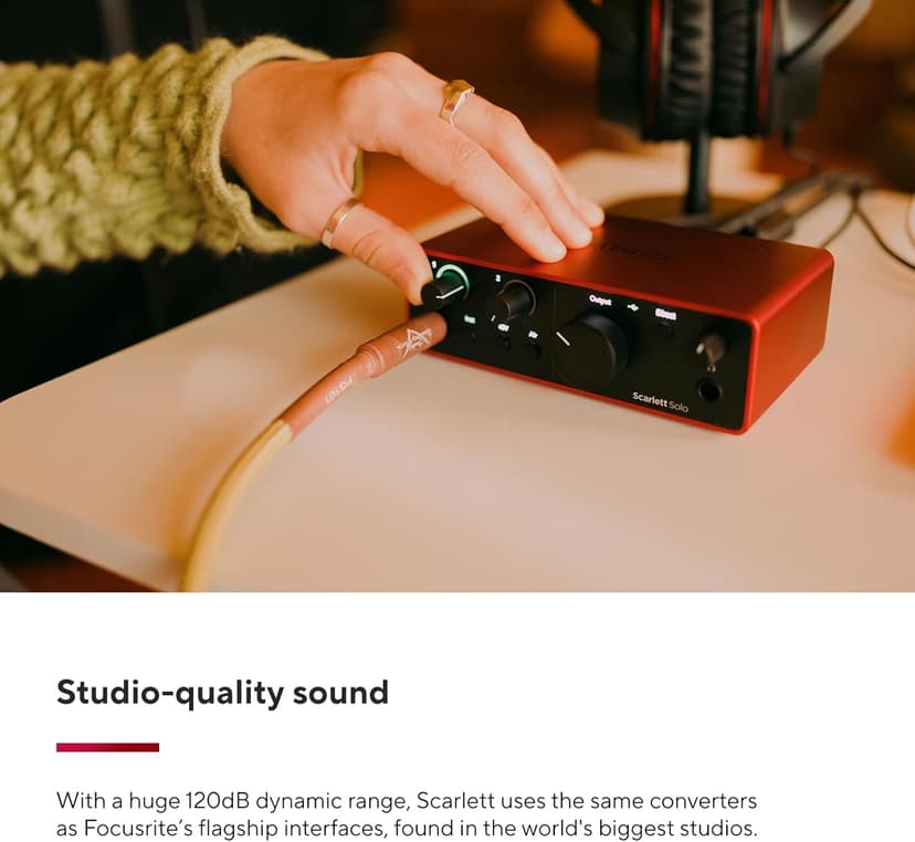 Focusrite Scarlett Solo 4th Gen USB Audio Interface, for the Guitarist, Vocalist, or Producer — High-Fidelity, Studio Quality Recording, and All the Software You Need to Record