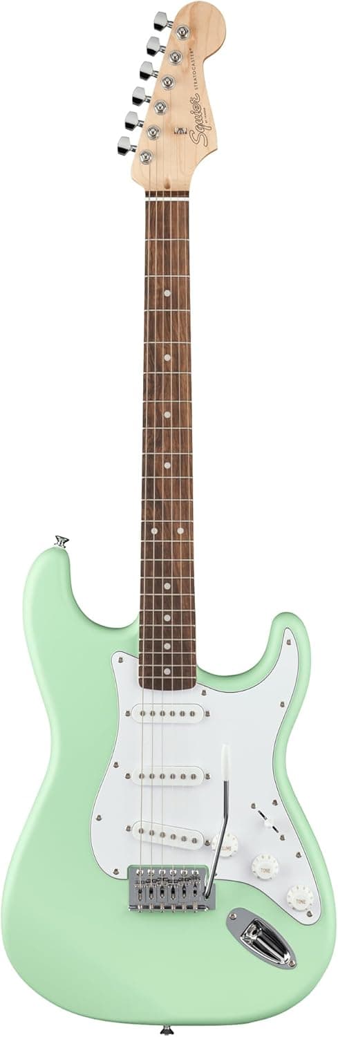Fender Squier Stratocaster Electric Guitar - Surf Green Bundle with Amplifier, Gig Bag, Cable, Strap, Picks, and Austin Bazaar Instructional Video
