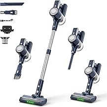 Cordless Vacuum Cleaner, Powerful Suction Vacuum Cleaners for Home, Anti-Tangle Pet Hair Brush, Lightweight, Self-Standing, Green LED Headlight, 6-in-1 Stick Vacuum for Carpet Hardwood Floor-Dark Blue