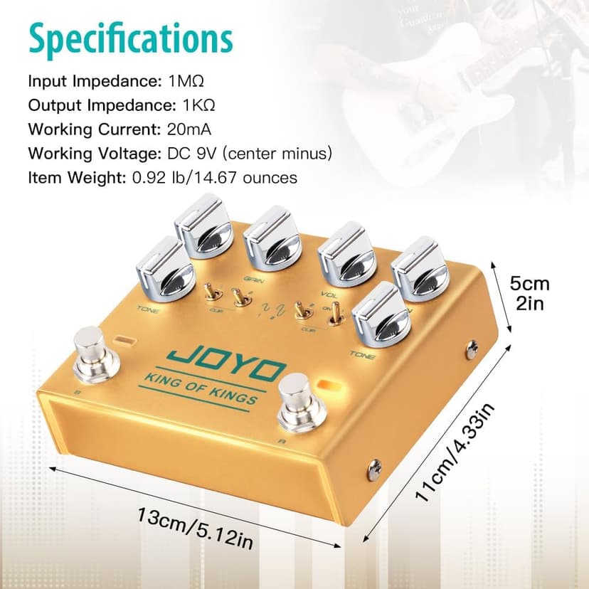 JOYO Dual Crunch Pure Analog Circuit Overdrive Effect Pedal with Independent Clipping for Electric Guitar - True Bypass (King of Kings R-20)