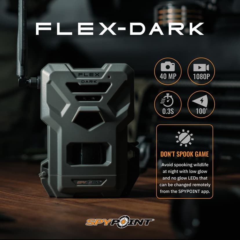 SPYPOINT Flex-Dark Twin Pack Cellular Trail Camera, 40MP Photos, 1080p Video + Sound, No-Glow Game Camera, Hunting Night Vision, Motion Activated,100ft Detection, No WiFi Needed Trail Cam