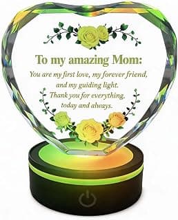 Premium K9 Crystal, Laser Engraved, 6-Color USB LED Base, Gift Box Packaging, Perfect Present for Birthdays & Christmas Crystal Heart Keepsake for Mom, Color Changing LED, Mothers Day Gift B0GS15MD5Z