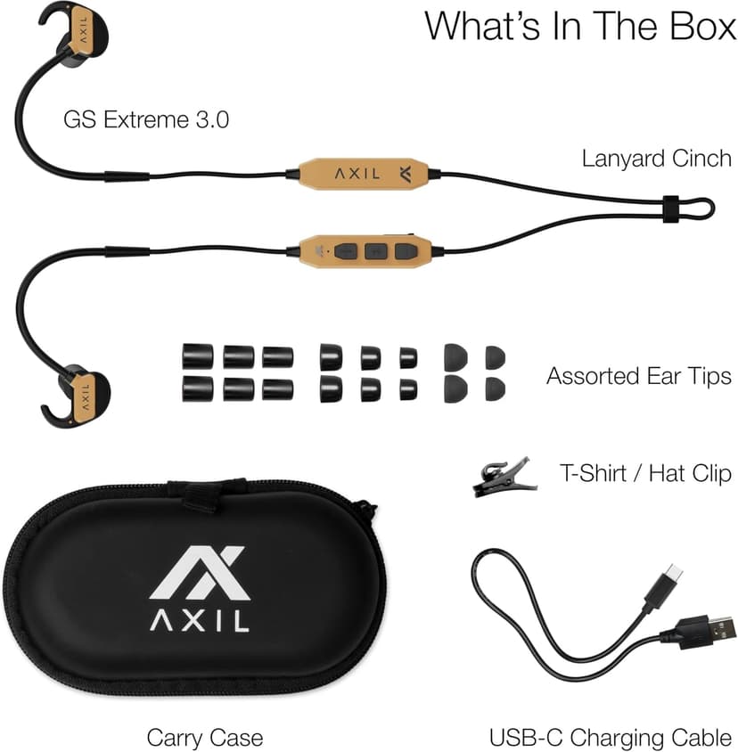 AXIL GS Extreme 3.0 Shooting Ear Protection – Desert Tan - Hearing Enhancement & Noise Isolation Bluetooth Earbuds – 5X Hearing Protection for Shooting, Travel, Work and Concerts