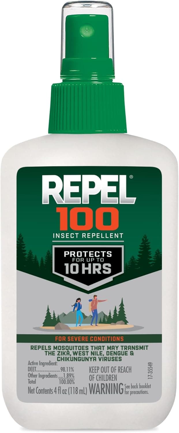 Repel 100 Mosquito and Insect Repellent, 4 Ounces, With DEET, 10-Hour Protection Long-Lasting Insect Repellent Bug Spray Repels Mosquitoes, Ticks, Gnats, Biting Flies, Chiggers And Fleas