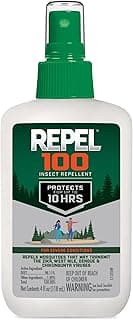 Repel 100 Mosquito and Insect Repellent, 4 Ounces, With DEET, 10-Hour Protection Long-Lasting Insect Repellent Bug Spray Repels Mosquitoes, Ticks, Gnats, Biting Flies, Chiggers And Fleas