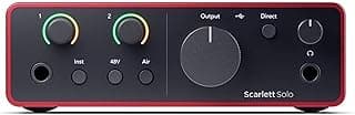 Focusrite Scarlett Solo 4th Gen USB Audio Interface, for the Guitarist, Vocalist, or Producer — High-Fidelity, Studio Quality Recording, and All the Software You Need to Record
