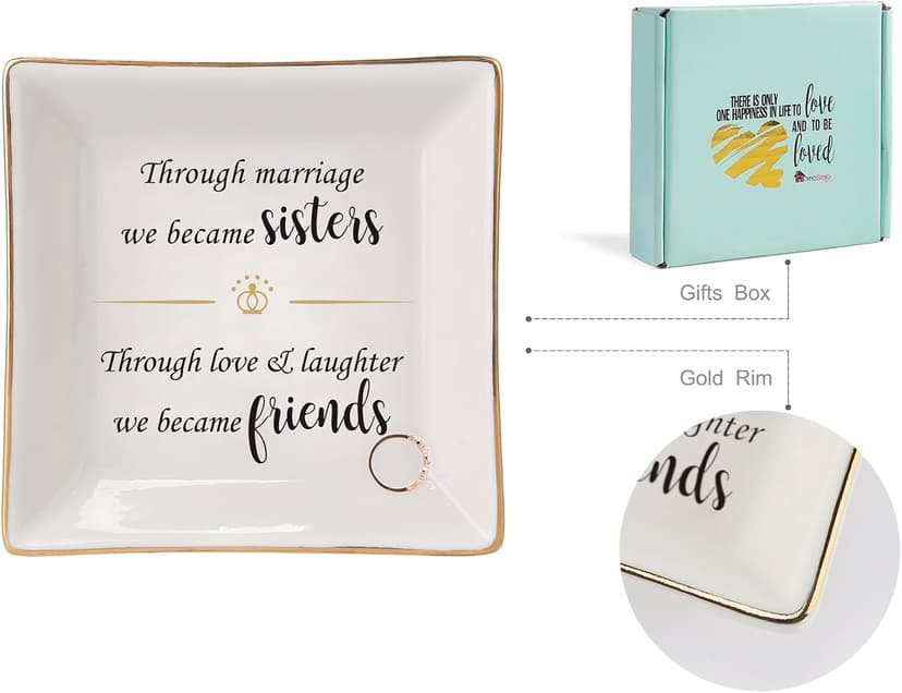 HOME SMILE Ceramic Ring Dish Decorative Tray Gifts For Sister In Law, Birthday, Christmas, Wedding Gifts B09QC9Q2GV