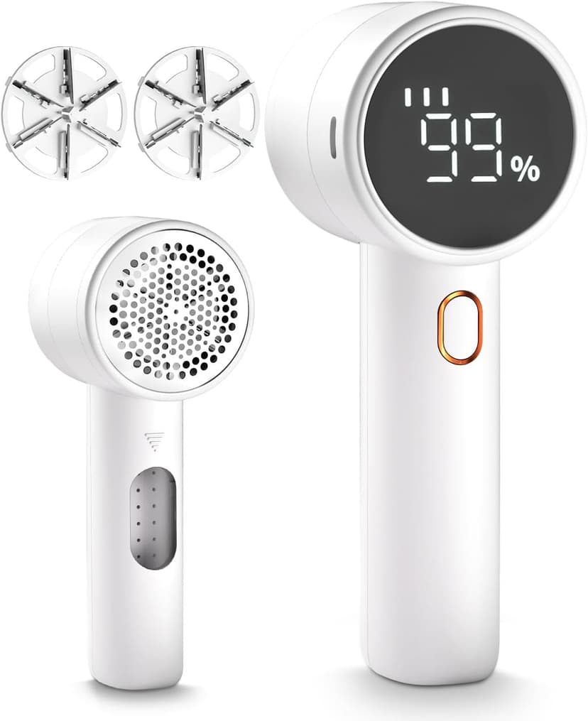 Fabric Shaver, Lint Remover Rechargeable, Electric Portable Sweater Defuzzer with 3 Speeds, 6 Leaf Blades, Digital LED Display to Remove Pilling for Clothes, Furniture, Sweater, Couch, Blanket