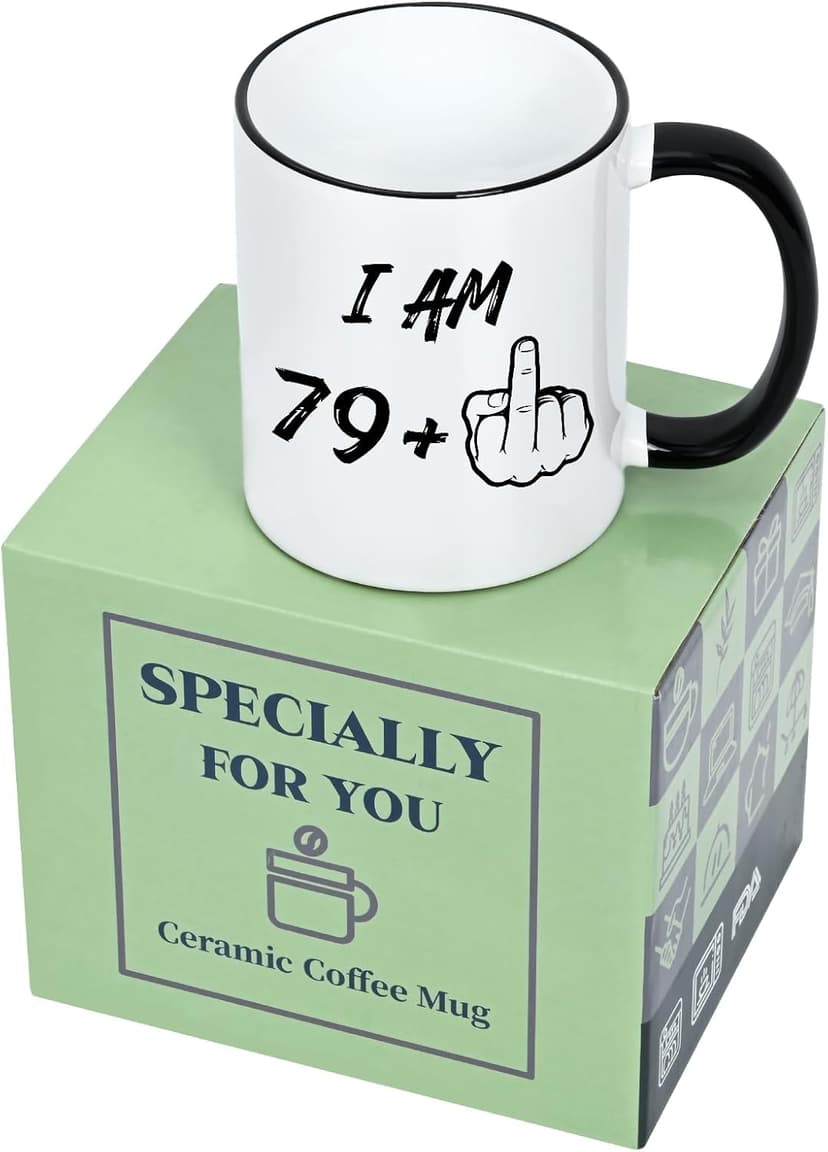 YHRJWN 80th Birthday Gifts for Women Men, I Am 79 Plus Middle Finger Coffee Mug, 80th Birthday Gifts Ideas for Best Friends, Grandma, Grandpa, Best 80 Year Old Gifts for Her Him, Novelty Cup, 11 Oz