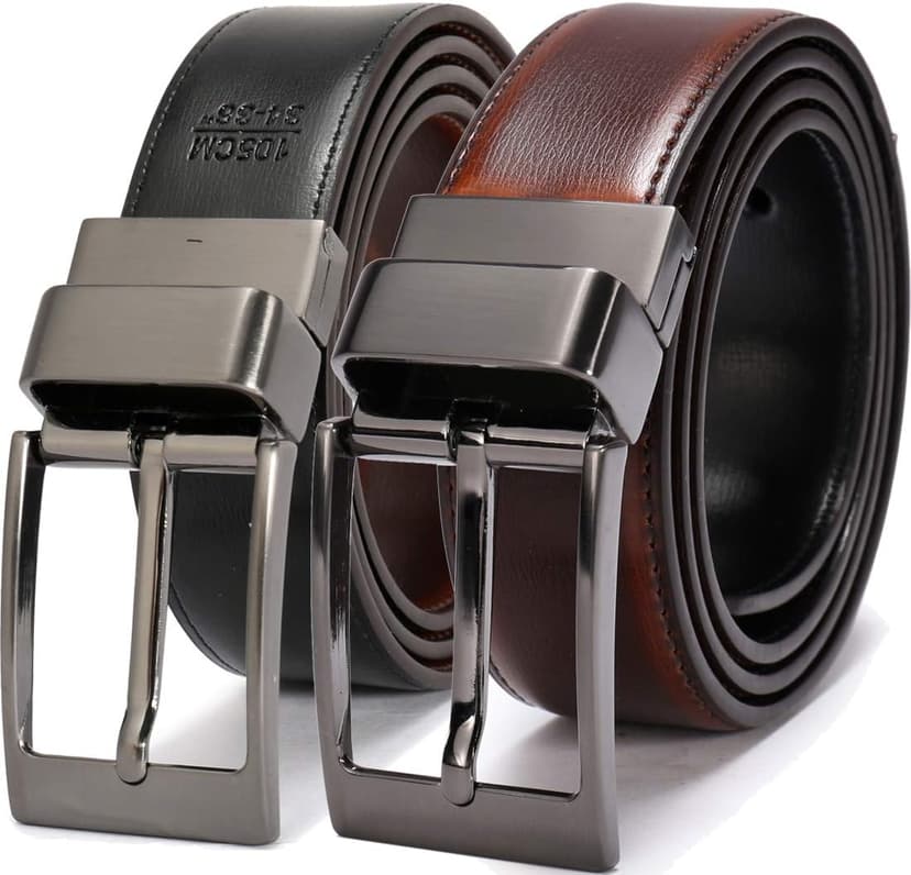 beltox fine Men's Dress Belt Leather Reversible 1.25" Wide Rotated Buckle Gift Box