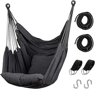 Hommtina Hammock Chair Hanging Rope Swing, Max 300 Lbs Hanging Chair with Pocket & Durability Perfect for Outdoor, Home, Bedroom, Patio, Yard (Pillows NOT Included,Dark Gray)
