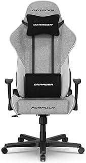 DXRacer Formula L Ergonomic Gaming Chair for Adults, Reclining Video Office Computer Gamer Chair with Lumbar Support and Headrest (Water-Resistant Fabric, Gray White)