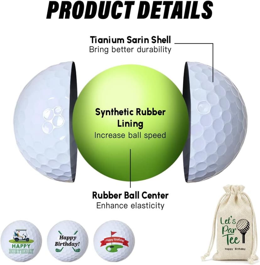 Golf Birthday Gifts for Men, 3 Pcs Birthday Golf Balls for Golfers Dad Grandpa Husband Friends, Novelty Birthday Golfing Gift B0GKFW2FFB