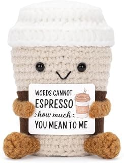 Funny Positive Coffee, Emotional Crochet Doll, Cute Crochet Potato Partner Toy with Positive Card Cheer Up Funny Gag Gifts for Best Friend Birthday Women Teacher Fall（Coffee B0DW8XPF2P