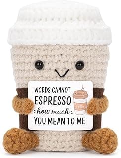 Funny Positive Coffee, Emotional Crochet Doll, Cute Crochet Potato Partner Toy with Positive Card Cheer Up Funny Gag Gifts for Best Friend Birthday Women Teacher Fall（Coffee B0DW8XPF2P