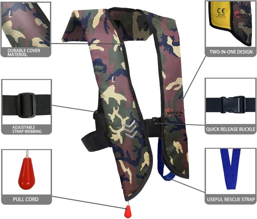 Eyson Inflatable Life Jacket Life Vest Basic Manual (639 Green Camouflage Manual)