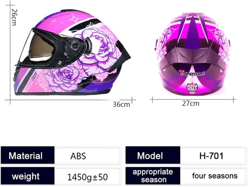 Full Face Motorcycle Helmet DOT Approved Motorbike Moped Street Bike Racing Crash Helmet, Men and Women