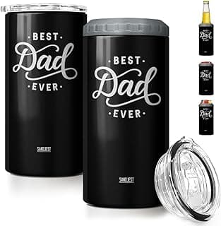 SANDJEST 4-in-1 Best Dad Ever Tumbler Gifts for Dad from Daughter Son - 12oz Dad Can Cooler Tumblers Travel Mug Cup - Stainless Steel Insulated Cans Coozie Christmas, Birthday, Father's Day Gift