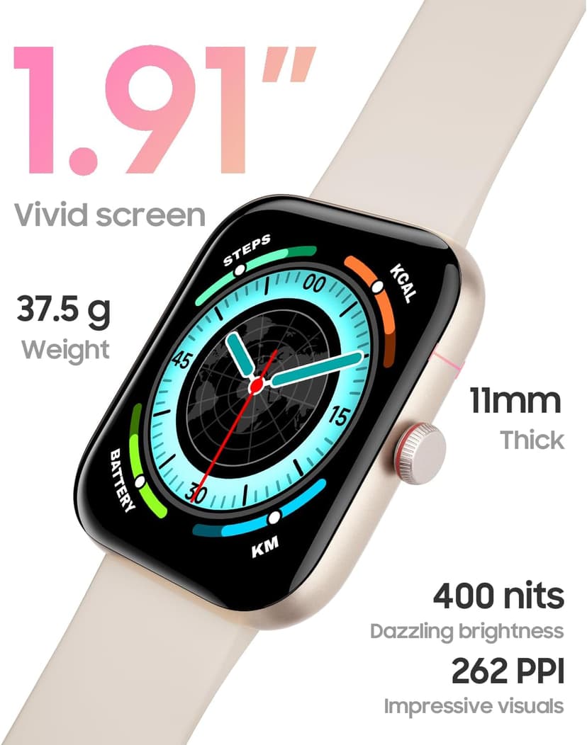 TOOBUR Smart Watch for Women, Alexa Built-in, Answer/Make Calls, 1.91" HD Screen Fitness Watch, IP68 Waterproof, 100 Sports, Heart Rate Monitor, Sleep Tracker, Smartwatch Compatible Android iOS, Beige