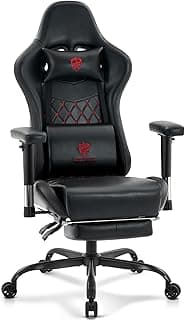 Gaming Chair,Computer Office Chair with Footrest,Massage Lumbar Support and Gel Pad,Ergonomic Reclining Leather Gamer Chair with Headrest,Adjustable Armrests and Spring Cushion Black Red
