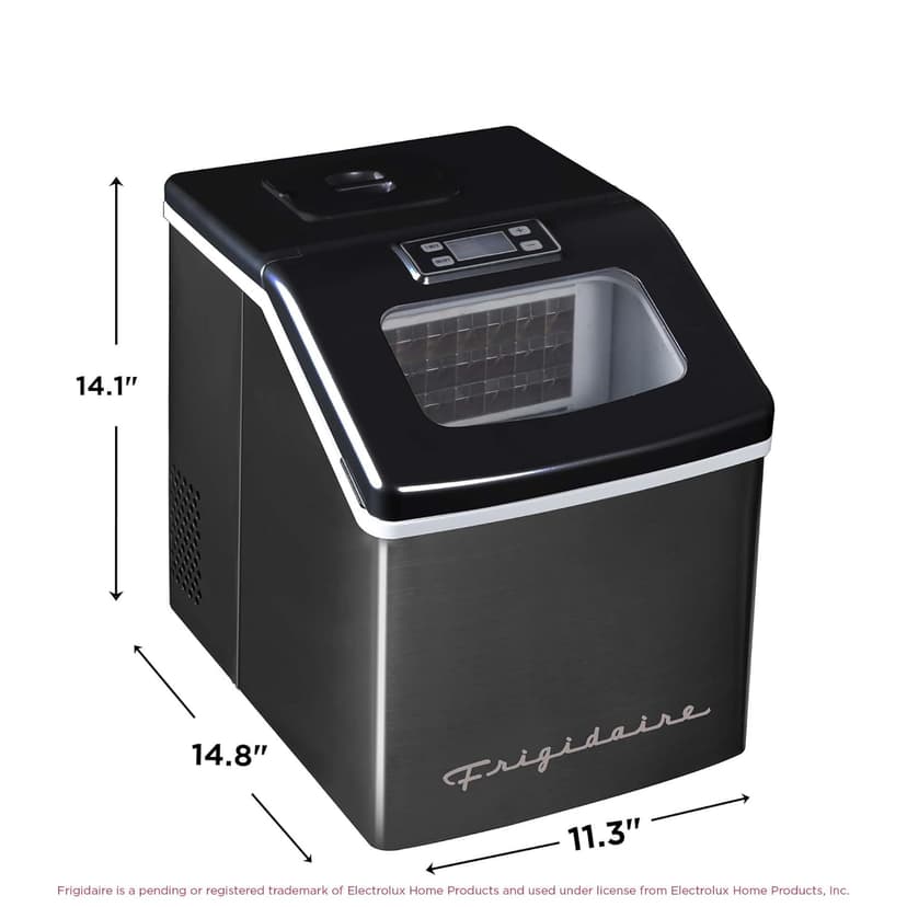 Frigidaire Ice Maker EFIC452, Countertop Stainless Steel Ice Maker with Transparent Window, Clear Ice Cube Maker with 40 lbs. Capacity, Ice Maker Machine – 14.8" D x 11" W x 14.1" H (Black)