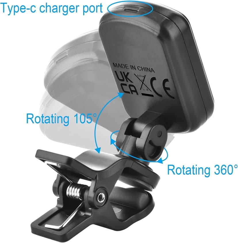MOREYES Rechargeable Guitar Tuner Clip On with 28Pcs Guitar Picks, Guitar Tuner for Acoustic Guitar, Electric Guitar, Bass, Ukulele & Chromatic Tuning Modes, Full Color Display