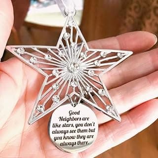Good Neighbors are Like Stars,Good Neighbors are Like Stars Hanging Plaque,Metal Hanging Snowflake Decorations with Blessing Inscription,Love for Friend Family Neighbors (Good Neighbors)